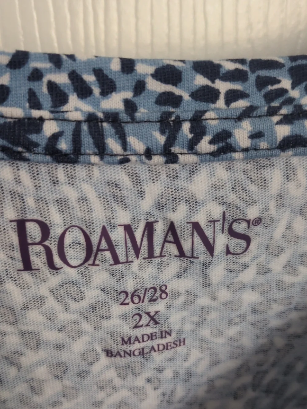 Roaman's Blue Patterned Crew Neck Long Sleeve Top - 2X 26/28